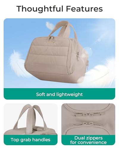 BAGSMART Travel Toiletry Bag, Crush Toiletry Bag for Women, Wide-open Puffy Toiletry Bags for Traveling, Large Travel Cosmetic Makeup Bag Organizer for Accessories,Toiletrie, Grayish Brown