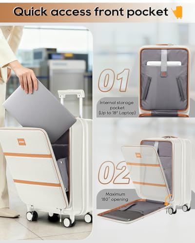 Joyway Carry on Luggage Airline Approved with Front Pocket, Hardside 20 Inch Travel Luggages with Cup Holder, Carry-on Suitcase with Leather Handbag