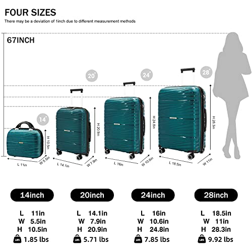 LARVENDER Luggage Sets, Luggage 4 Piece Set, Expandable Luggage Set Clearance Suitcases with Spinner Wheels Hardside Luggage with TSA Lock (Dark Green)
