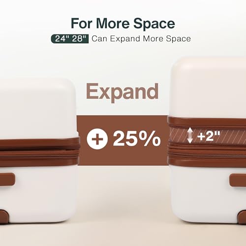Vipbox Luggage Sets 3 Piece (3-YEARS VIP SERVICE) Hardside Expandable Ultra Durable 100% PC Lightweight Carry On Travel Suitcase Set with TSA Lock Spinner Wheels, White Brown