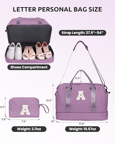 Vogewood Girl Duffle Bag with Shoe Compartment, Tween Weekend Duffle Bag, Monogram Overnight Bag for Women with Trolley Sleeve & Wet Pocket, Letter Kids Travel Bag with Makeup Bag (Letter K)