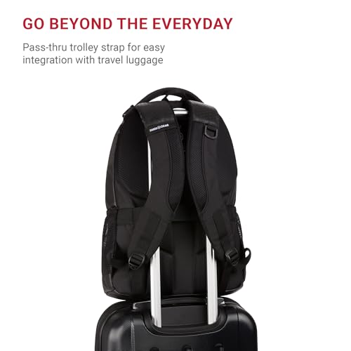 SWISSGEAR Cecil 18-Inch Laptop Backpack Fits 16-Inch Laptop, Travel Daypack with Organizer Pockets, Water Bottle Holders & Padded Straps – Black Hex