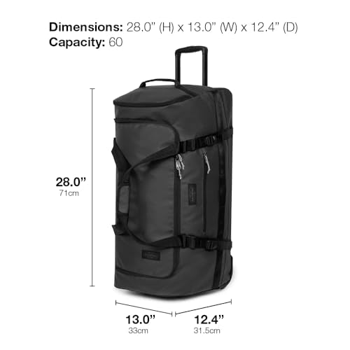 Eastpak Duffel Pack Wheel M – 60L Wheeled Duffel with Telescopic Handle, Convertible Backpack Straps, Weatherproof Finish & Gear Loops, Tarp Black
