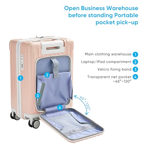 TABU 20" Carry on Luggage with Seat for Kids & Adults，Front-Opening Hardshell Carry On Suitcase with Double Handles & TSA Lock, Pink