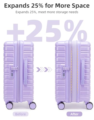 LARVENDER Carry On Luggage 22x14x9 Airline Approved, 20 Inch Expandable PC+ABS Hardside Suitcase Carry On Luggage with Spinner Wheels TSA Lock for Women Men (Lavender)