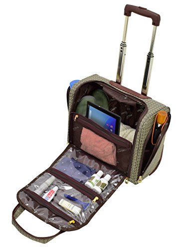 LONDON FOG Softside 15 Under The Seat Bag Carry-On Luggage, Tan Square Jacquard