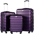 Coolife Luggage 3 Piece Set, Lightweight Durable Hardshell Suitcase set with 360° Spinner Wheels, TSA-approved Lock, Checked Family Travel Luggage sets, 20/24/28 Inch, Purple