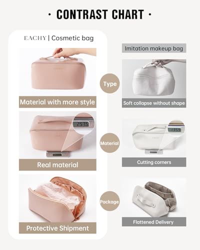 EACHY Travel Makeup Bag,Large Capacity Cosmetic Bags for Women,Waterproof Portable Pouch Open Flat Toiletry Bag Make up Organizer with Divider and Handle, Gifts for Women (Pink, Medium)