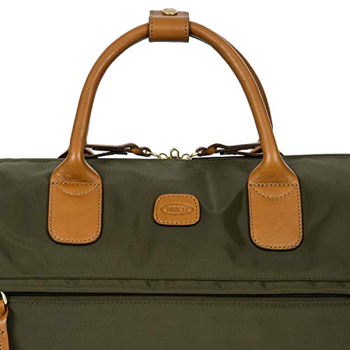 Bric’s X-Travel Deluxe Carry-On Duffel, Lightweight Water-Resistant Weekender with Italian Leather Handles, Removable Inner Pocket and Luggage Pass-Through for Versatile 2-in-1 Travel – Olive