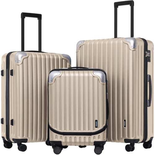 LEVEL8 Grace Luggage Sets Hardshell Suitcase with Wheels, Sturdy Large Suitcase Tsa Lock 20 Inch Expandable Carry on 24 Inch 28 Inch Checked Luggage, 3-Piece Set (20/24/28), Champagne