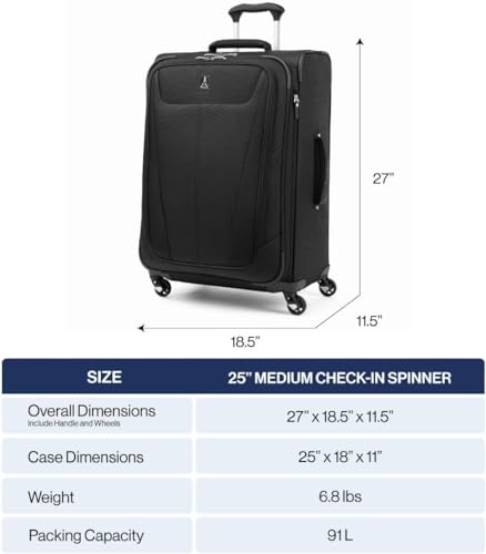Travelpro Maxlite 5 Softside Expandable Luggage with 4 Spinner Wheels, Lightweight Suitcase, Men and Women, Burgundy, Checked-Medium 25-Inch