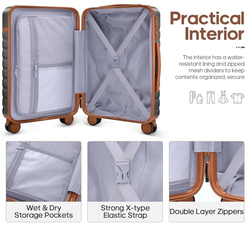 UKEIN Luggage Sets 3 Piece, Carry On Luggage 20In With Spinner Wheels,PC Hardside Suitcase Set with TSA Lock,Durable Carry On Suitcase With Travel Backpack for Men (Grey, 3 piece set (20inch))