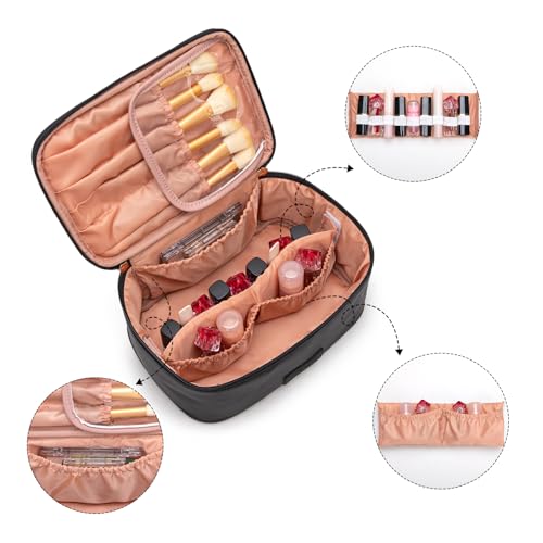 Montana West X Wrangler Travel Makeup Bag 2pcs Set Large Cosmetic Bag with Makeup Brush Holder Portable Make Up Organizer Cute Toiletry Bag with Divider and Handle for Women Black
