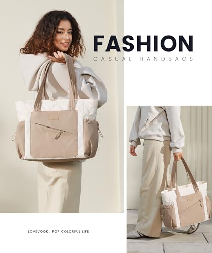 LOVEVOOK Tote Bag for Women, Puffer Bag and Work Bags with Zipper for Travel, Daily, School, Quilted Nurse Shoulder, 2pcs