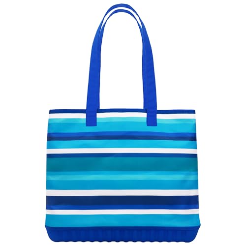 Tommy Bahama Beach Tote Bag, Carryall with Zip Pouch Handbag, Ocean Stripe Print