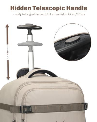 Hynes Eagle Rolling Backpack 42L Backpack with Wheels Airline Approved Carry on Luggage Laptop Travel Suitcase Bag for Women Men Khaki