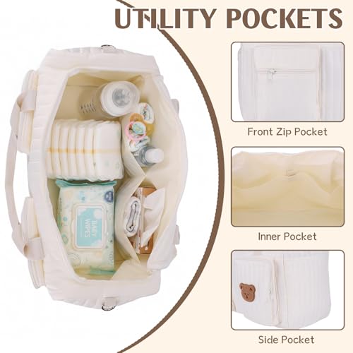 ALINUOYQ Quilted Diaper Bag Tote Cute Large Baby Bag for Mom, Hospital Bags for Labor Delivery, Weekender & Overnight Travel Duffel Bags for Women, Pañaleras para Bebe