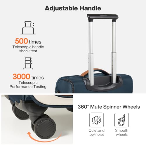 mixi Carry On Luggage 20 Inch Softside Expandable Suitcase with Front Pocket, 22x14x9 Airline Approved Rolling Lightweight Travel Suitcases with Wheels & TSA (Deep Blue-Off White)