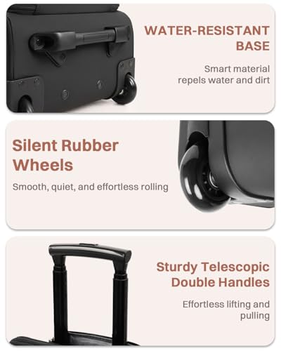 Rolling Puffer Backpack for Women, Travel Backpack with Wheels, 16 Inch Wheeled Laptop Backpck, Dual-Opening Design Overnight College Underseat Carry on Luggage, Roller Business Work Bag, Beige Brown