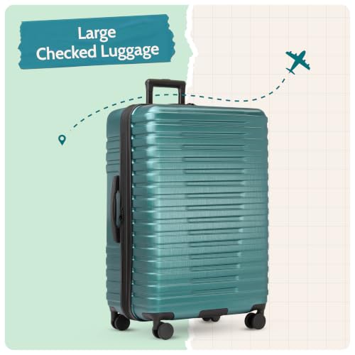 U.S. Traveler Boren Expandable Hardside Rugged Travel Luggage with 8 Spinner Wheels, Teal, Checked-Large 30-Inch