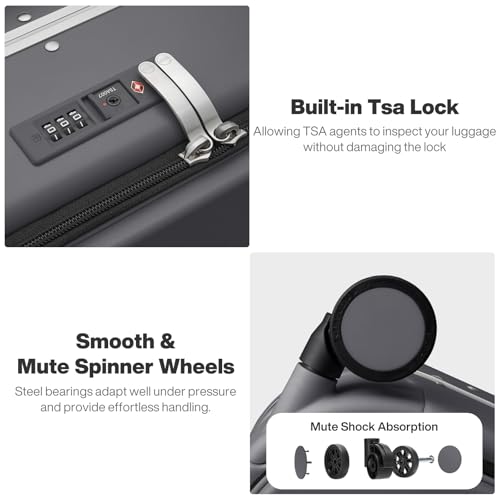 mixi 26 Inch Large Checked Luggage PC Hard Shell Suitcase Top Opening Aluminum Frame Travel Suitcases with Wheels, Rock Gray