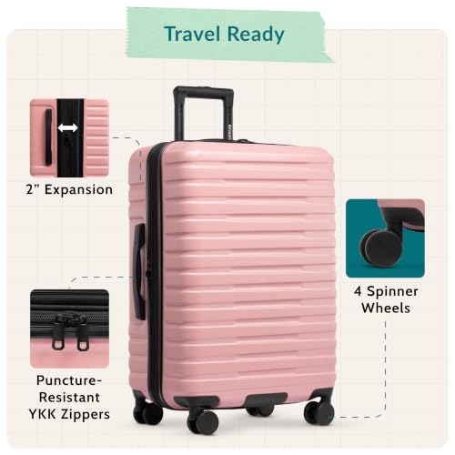 U.S. Traveler Boren Expandable Hardside Rugged Travel Luggage with 8 Spinner Wheels, Rose Pink, Carry-on 22-Inch