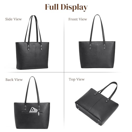 S-ZONE Tote Bag for Women Work Totes Large Vegan Leather Purses and Handbags Women's Shoulder Bag with Luggage Strap for Travel Commuting Office Teacher Black