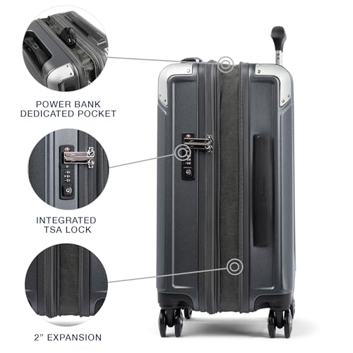 Travelpro Platinum Elite Hardside Expandable Carry on Luggage, 8 Wheel Spinner, TSA Lock, Hard Shell Polycarbonate Suitcase, Vintage Grey, Carry on 21-Inch