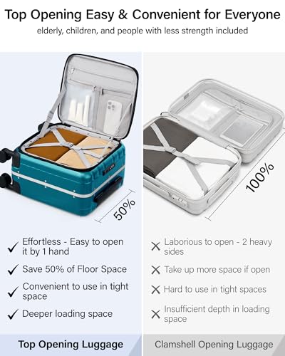 Hanke 16 Inch Small Carry On Luggage Hard Shell Top Opening Aluminum Frame Suitcase with Spinner Wheels, Underseat Front Open Luggage for Men & Women Business Travel and Short Trips, Caribbean Blue