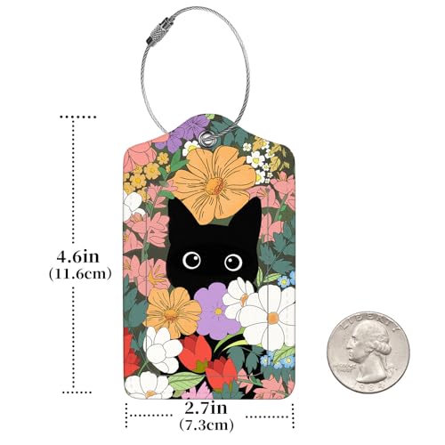2 Pcs Luggage Tags for Suitcases, PU Leather Cruise Ship Luggage Tags with Privacy Cover Label Address Card and Durable Metal Ring Suitable for Men Women Handbags Backpacks,Flower Bushes and Cats
