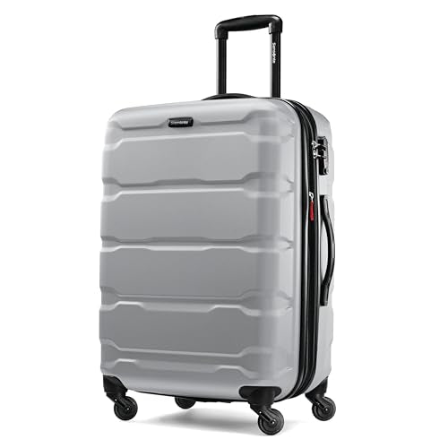 Samsonite Omni PC Hardside Expandable Luggage with Spinner Wheels, Silver, Checked-Medium 24-Inch