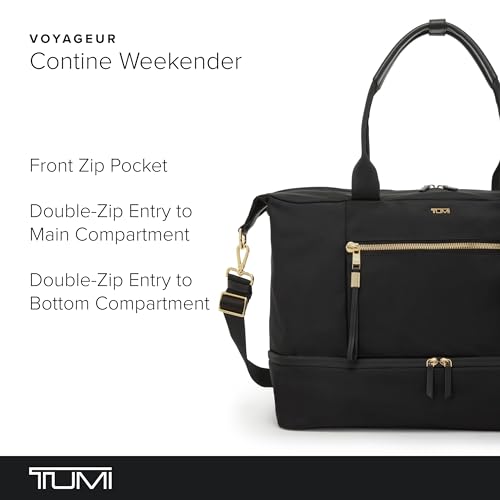 TUMI - Voyageur Contine Weekender - Travel Weekend Bag for Women - Holds Up to 14" Laptop - Multiple Compartment & Pockets - Black & Gold Hardware