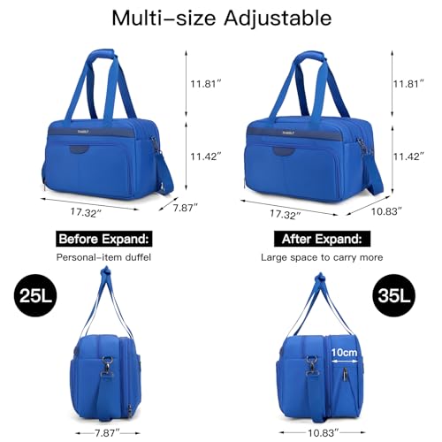 TIAWOLT Carry-On Luggage Travel Duffel Bag Underseat for Airplanes, Sports Gym Bag with Shoulder Strap, Weekender Overnight Bag for Women and Men, Blue