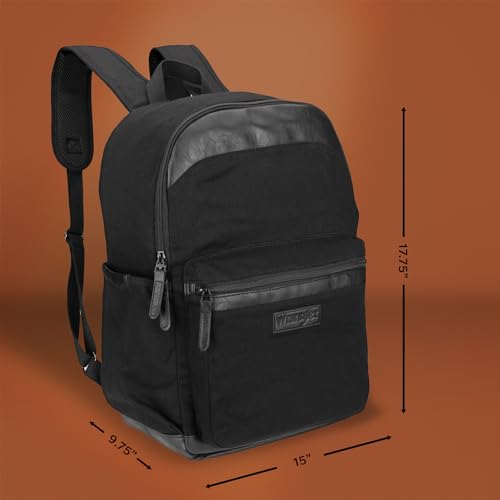 Wrangler Powell Backpack for Travel Classic Logo Water Resistant Casual Daypack for Travel with Padded Laptop Notebook Sleeve (Black)