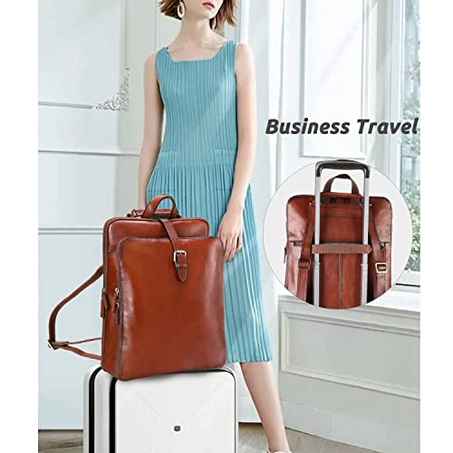 Banuce Full Grain Italian Leather Convertible Backpack Purse for Women Travel Laptop Backpack with luggage strap