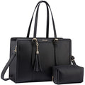 LOVEVOOK Laptop Bag for Women 15.6 inch Lightweight PU Laptop Tote Bag, Large Capacity Computer bag with Clutch Purse for Business, Work, Office, Travel, School,Casual(Black & Leather)
