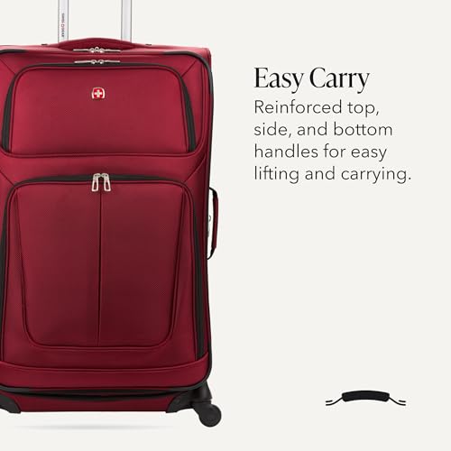 SWISSGEAR Sion Softside Expandable Spinner Luggage Durable Lightweight Travel Suitcase, Burgundy, Checked-Large