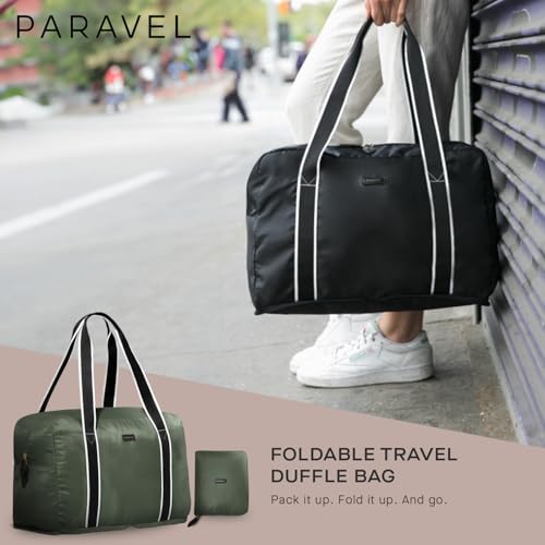 Foldable Duffle Bag for Travel | Lightweight, Water-Resistant Carry On Bag | Sustainable and Durable Nylon, Safari Green