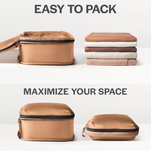 Aerotrunk Ultralight Compression Packing Cubes - Lightweight Travel Organizers for Suitcases and Luggage (6-Pack, Mocha)