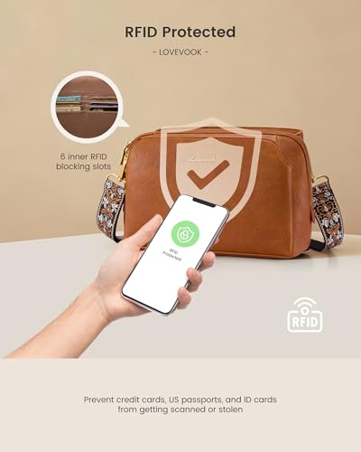 LOVEVOOK Leather Crossbody Bags for Women, Small Travel Purses with 2Pcs Adjustable Strap, RFID Anti Theft, Summer Cross Body Purse, Shoulder Handbag