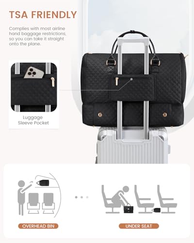 LOVEVOOK Convertible Garment Bag for Travel with Shoe Compartment, Carry On Garment Duffel Bag with Toiletry Bag, 2 in 1 Hanging Suitcase Suit Bag, Weekender Bag for Women Travel, Wedding, Black