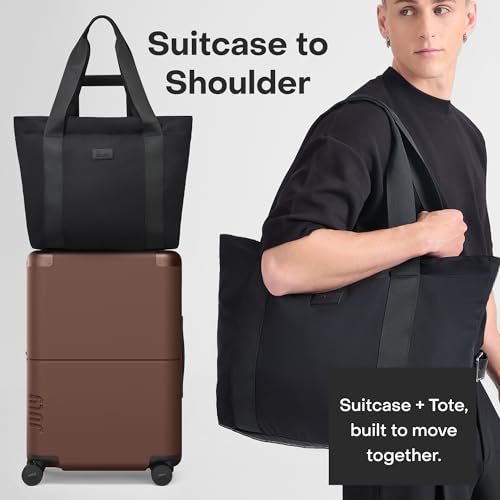 July Carry On Max Expandable - 21.5" Airline Approved Carry On Luggage with Travel Tote, Rolling Suitcase for Men & Women - TSA Lock Spinner Suitcase, Silent Wheels, Expansion Zip - Dark Brown