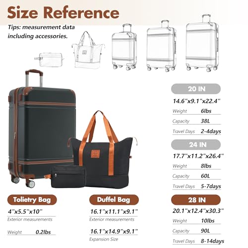 Merax Suitcase Set 28 inches Expandable Luggage with TSA Lock Spinner Wheels Hardshell Lightweight Vintage Luggage with Travel Bag,Black