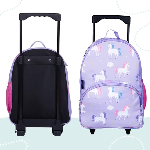 Wildkin Kids 16 Inch Rolling Luggage for Boys & Girls – Lightweight Carry-On Suitcase with Telescoping Handle & Rolling Wheels for School, Travel & Overnight Trips, Ages 3–7 – Unicorn