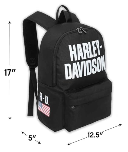 Harley-Davidson Rugged American Flag Graphic Durable Backpack, Black
