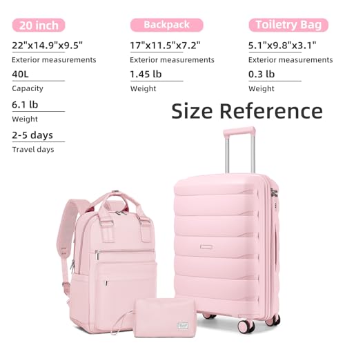TRIPLAYER Carry On Luggage 22x14x9 Airline Approved, 22 Inch PP Hardshell Luggage Carry-on Suitcase with Spinner Wheels, Carry On Suitcase Set for Women (Pink)
