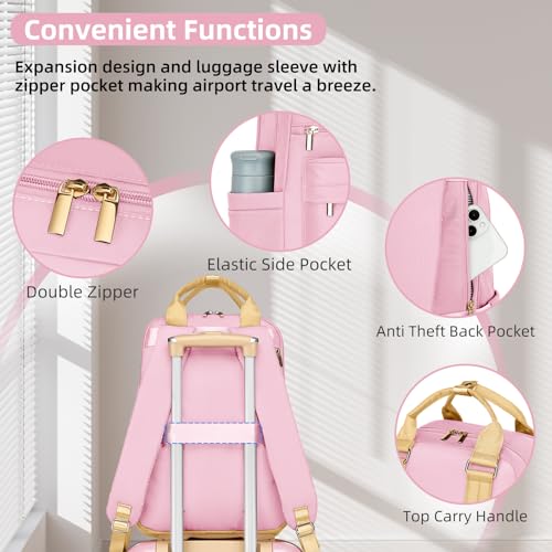 LARVENDER Luggage Sets 3 Piece Expandable Carry on Luggage 22x14x9 Airline Approved Hardshell Suitcase with Wheels TSA Lock, Lightweight Suitcase Set for Women with Travel Backpack, Light Pink
