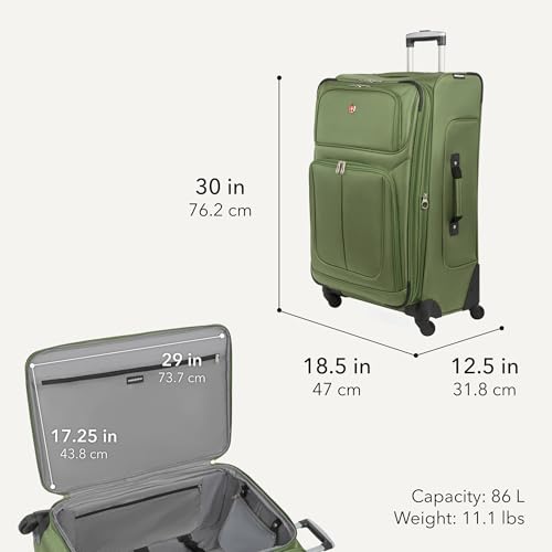 SWISSGEAR Sion Softside Expandable Spinner Luggage Durable Lightweight Travel Suitcase, Evergreen, Checked-Large