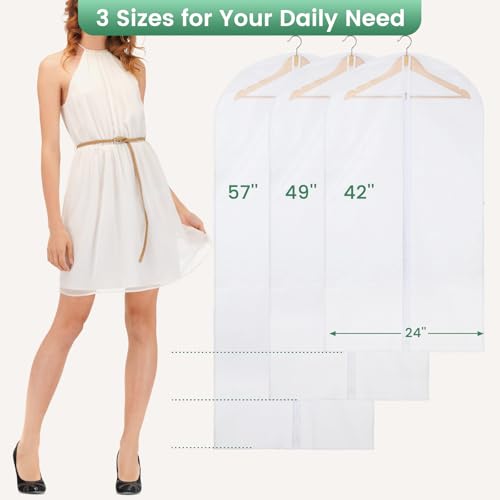 6 Pack Garment Bags for Hanging Clothes - Translucent Suit Bag for Closet Wardrobe Storage Travel - 24" x 42"