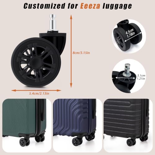 Eeeza Luggage Replacement Wheels, 4-Pack of 360° Smooth Rolling Spinner Wheels,Durable & Easy Install, Exact Fit Replacement for Eeeza Brand Suitcases and Travel Luggage